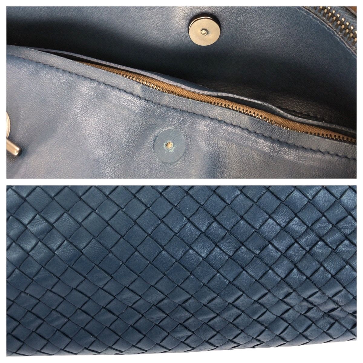 Bottega Veneta Intrecciato Navy Gunmetal Leather Chain Shoulder Bag — view 6