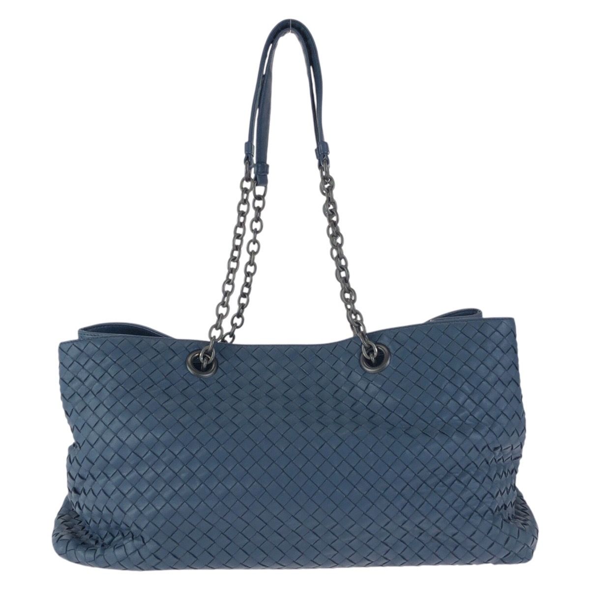 Bottega Veneta Intrecciato Navy Gunmetal Leather Chain Shoulder Bag — view 2