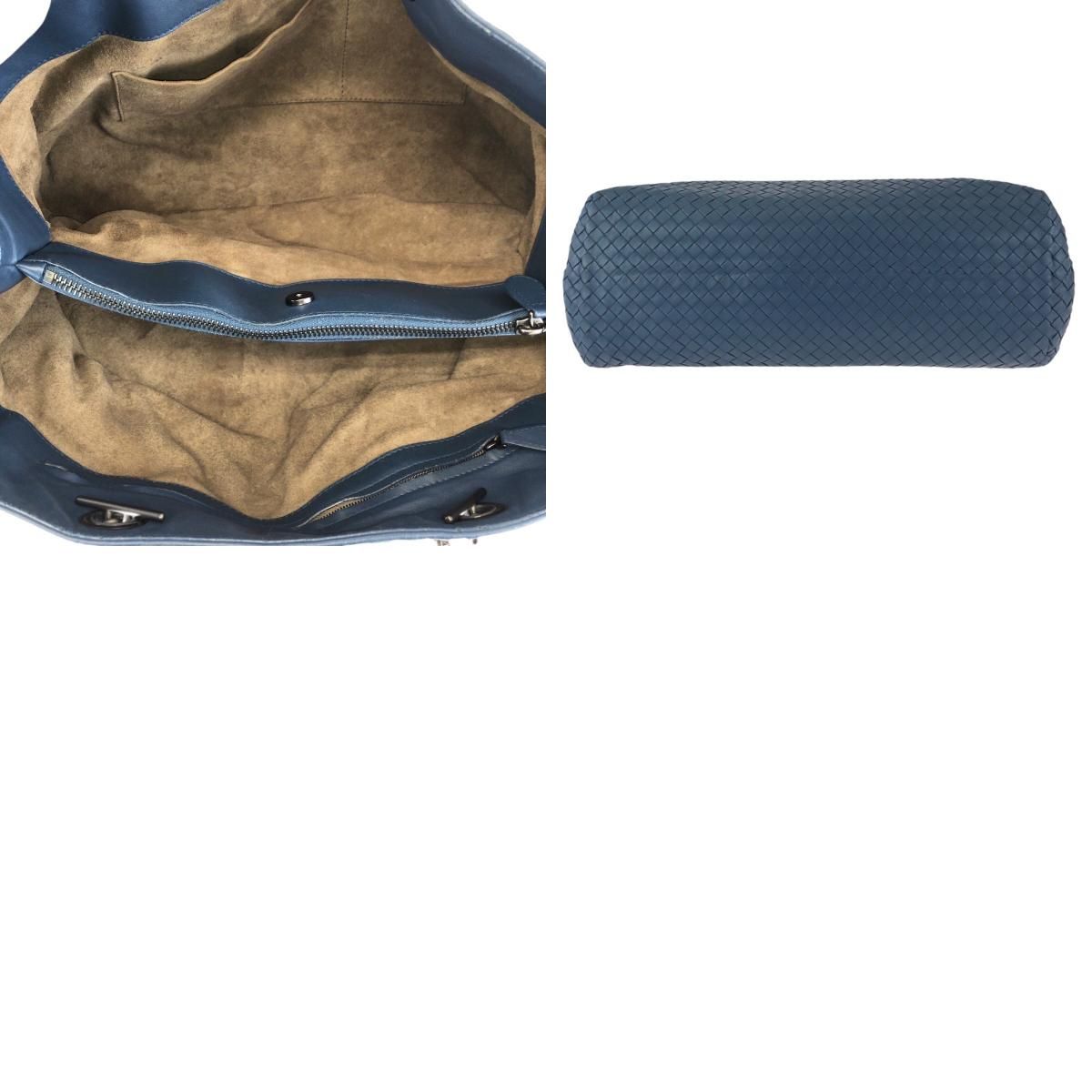 Bottega Veneta Intrecciato Navy Gunmetal Leather Chain Shoulder Bag — view 9