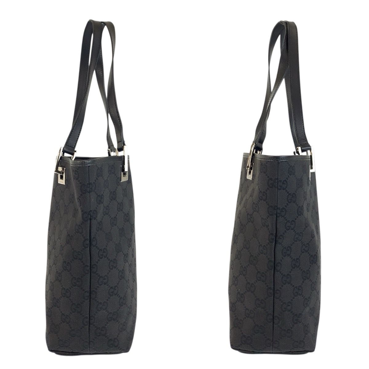 Gucci Black Silver GG Canvas Leather Tote Shoulder Bag — view 8