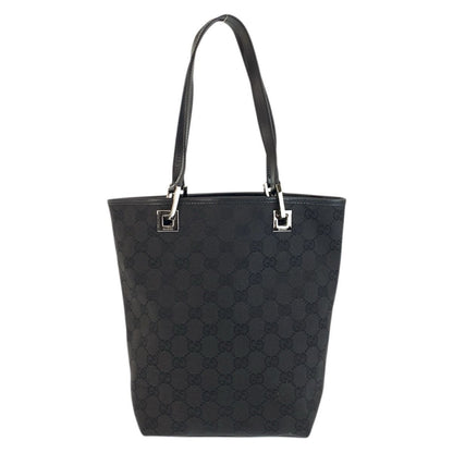 Gucci Black Silver GG Canvas Leather Tote Shoulder Bag — view 2