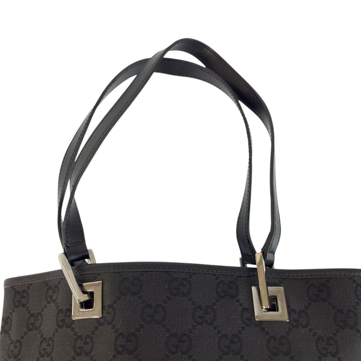 Gucci Black Silver GG Canvas Leather Tote Shoulder Bag — view 6