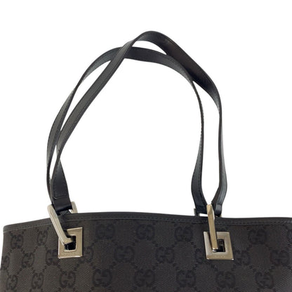 Gucci Black Silver GG Canvas Leather Tote Shoulder Bag — view 6