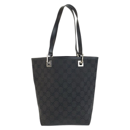 Gucci Black Silver GG Canvas Leather Tote Shoulder Bag