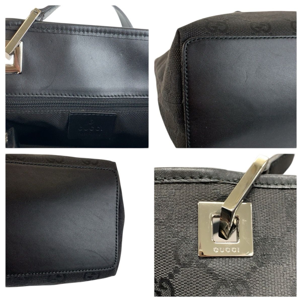 Gucci Black Silver GG Canvas Leather Tote Shoulder Bag — view 5