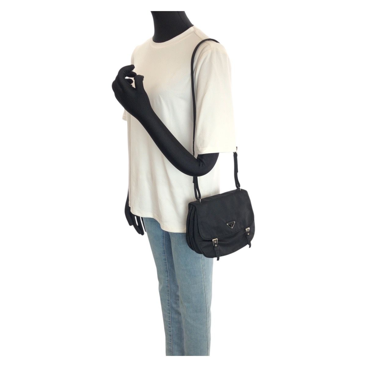 Prada Tessuto Black Silver Nylon Shoulder Bag Pochette — view 7