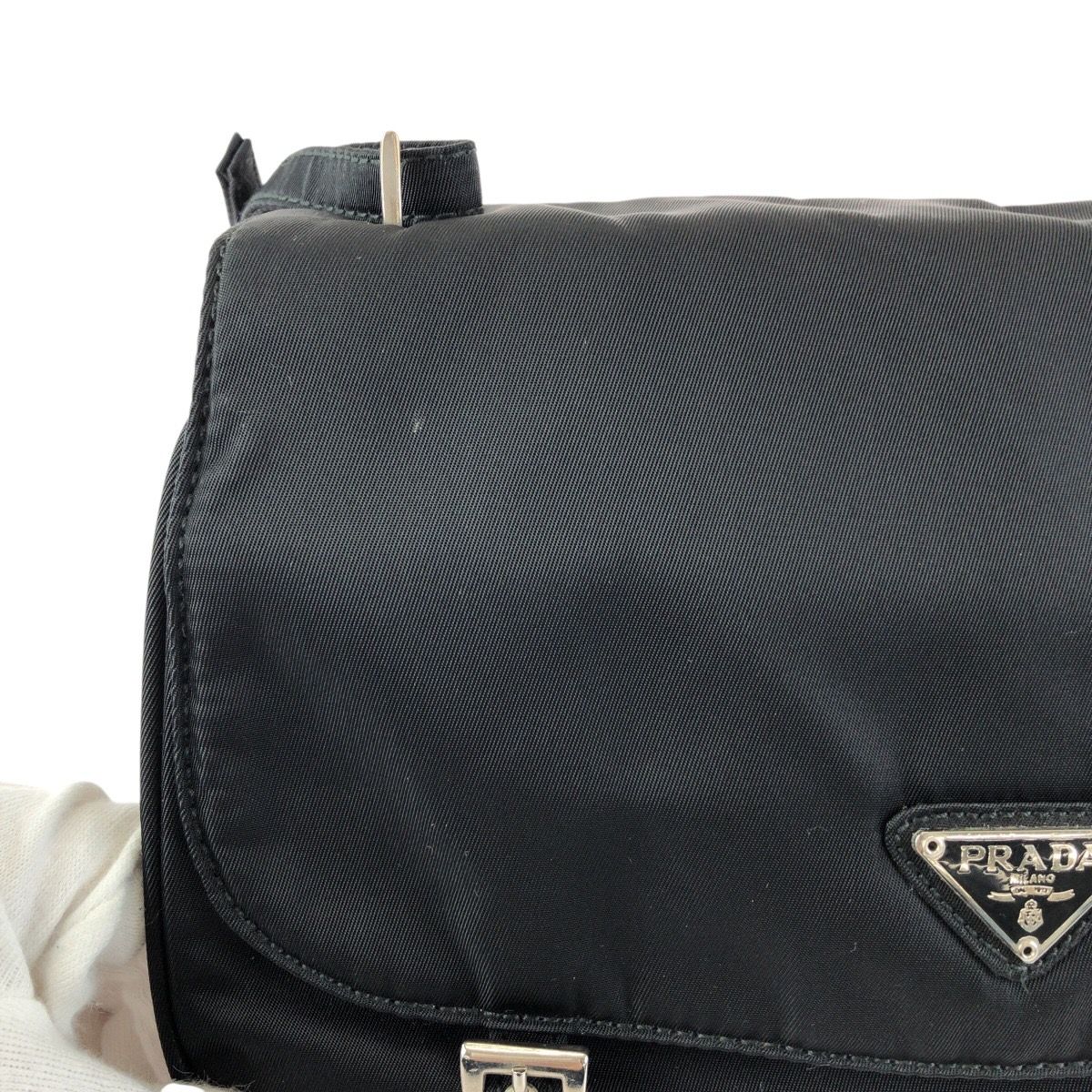 Prada Tessuto Black Silver Nylon Shoulder Bag Pochette — view 5