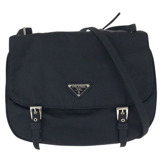 Prada Tessuto Black Silver Nylon Shoulder Bag Pochette