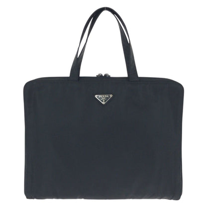 Prada Tessuto Black Silver Nylon Business Briefcase