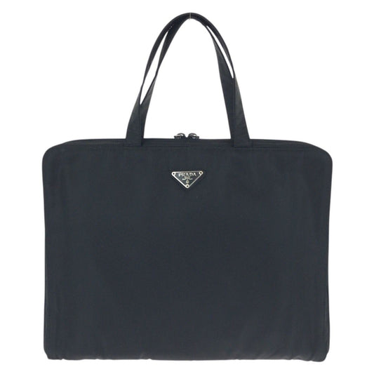 Prada Tessuto Black Silver Nylon Business Briefcase