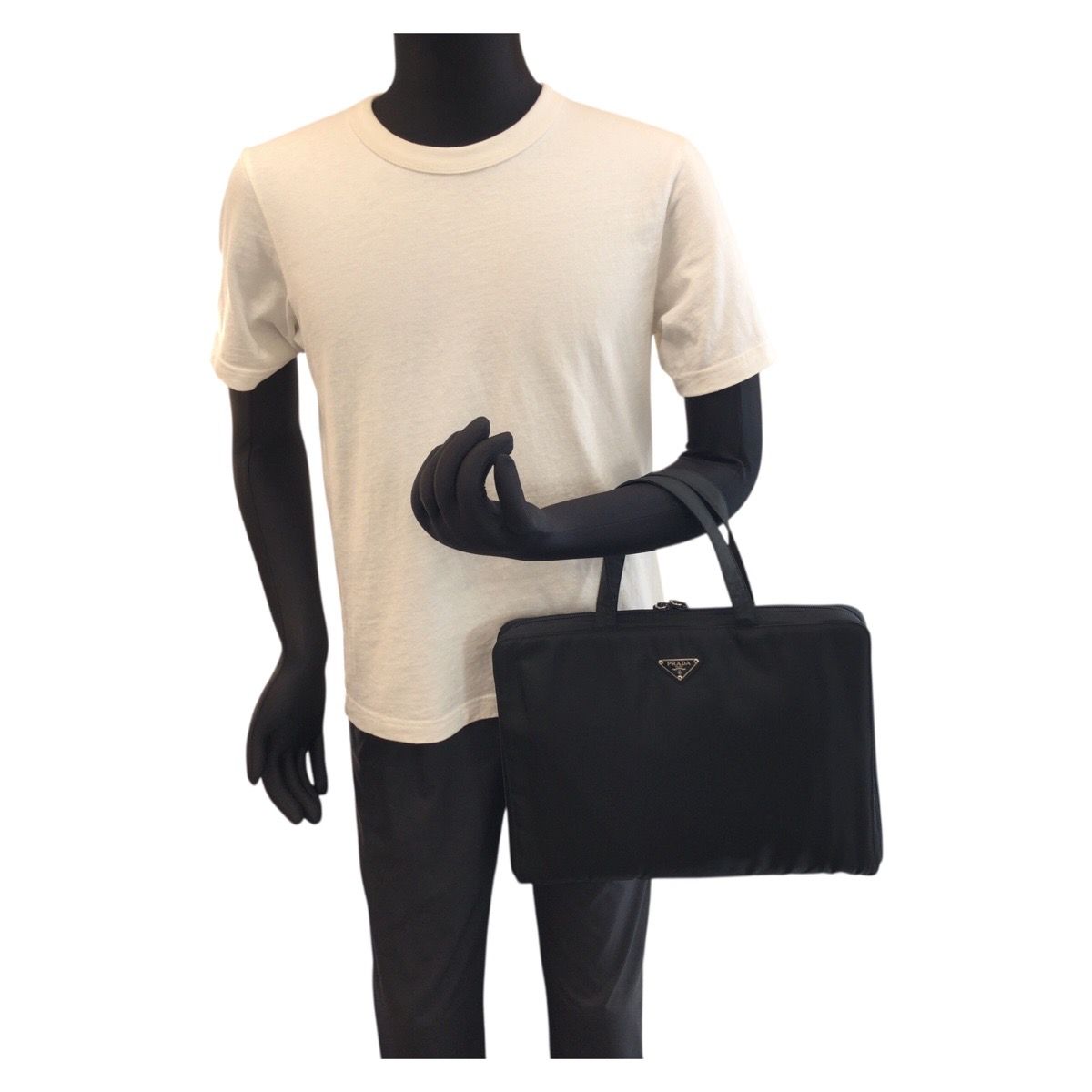 Prada Tessuto Black Silver Nylon Business Briefcase — view 8
