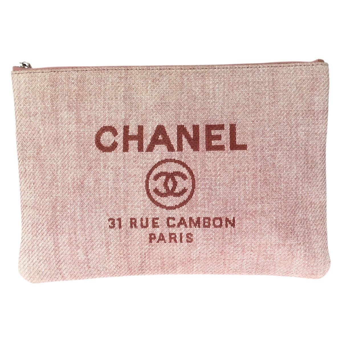 Chanel Deauville CC Logo Pink Silver Canvas Clutch Pouch