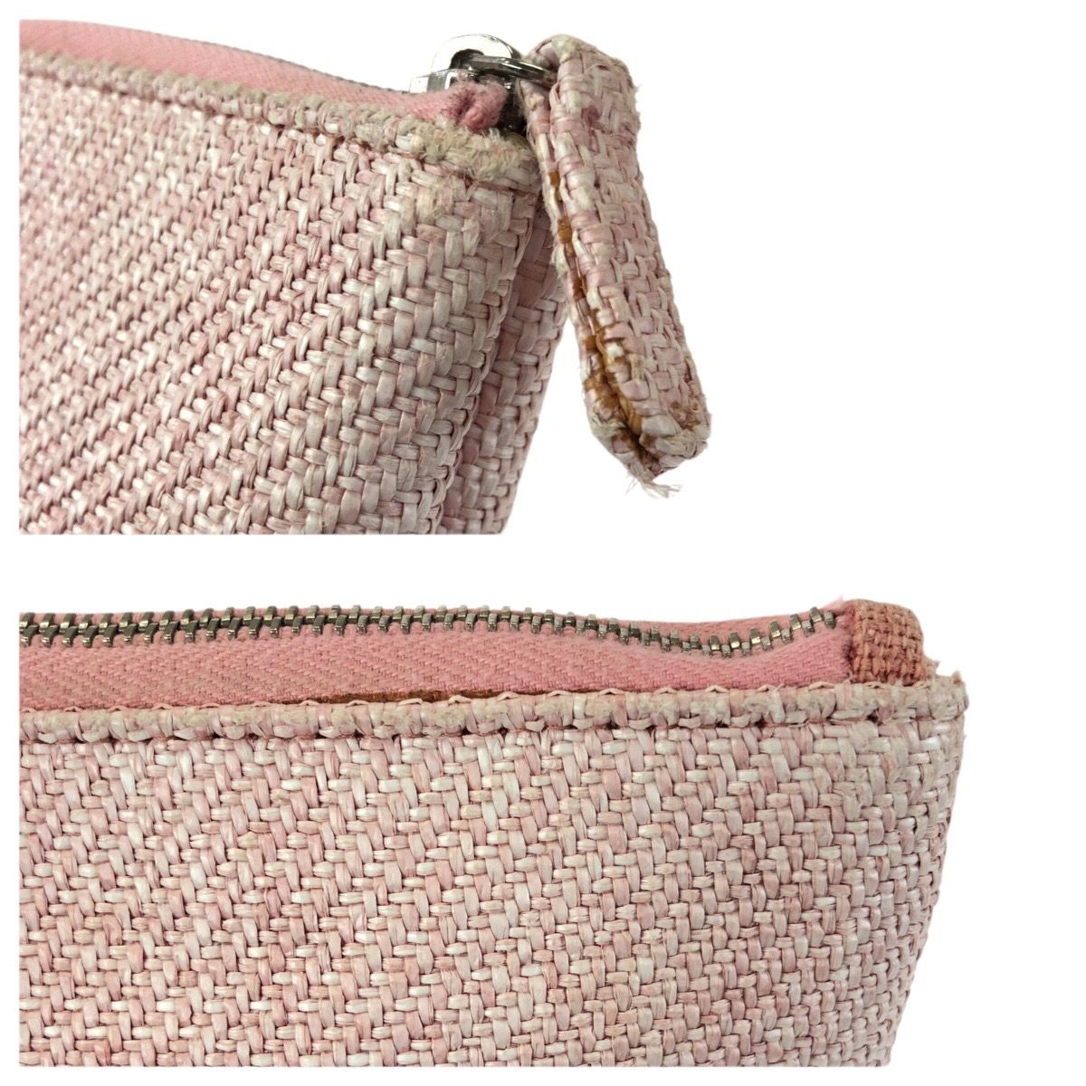 Chanel Deauville CC Logo Pink Silver Canvas Clutch Pouch — view 5