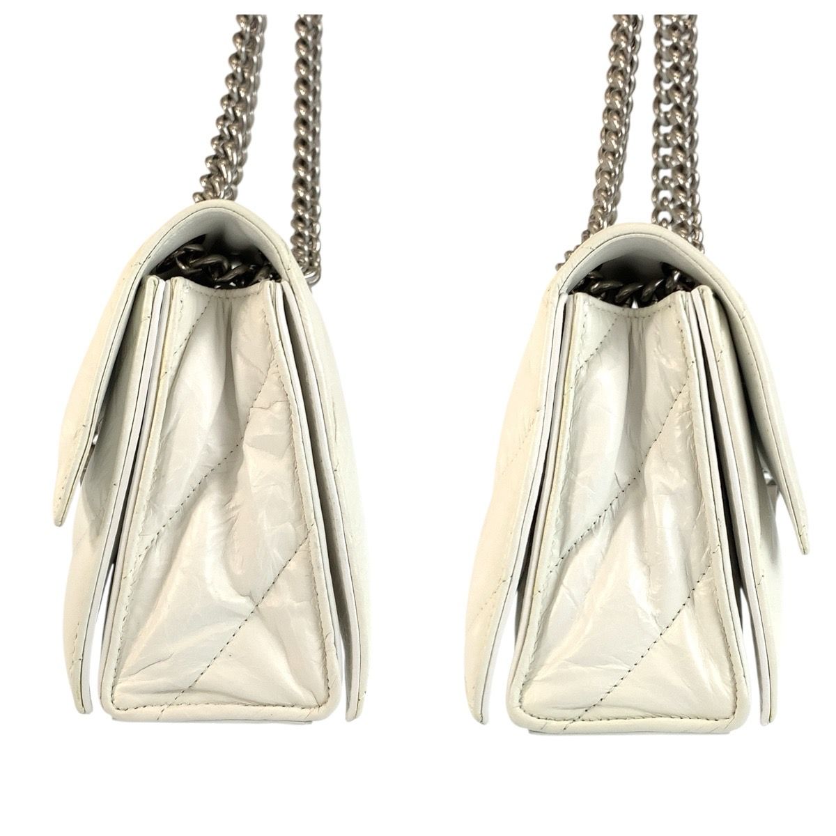 Balenciaga Hourglass Crushed Chain White Silver Leather Shoulder Bag — view 7