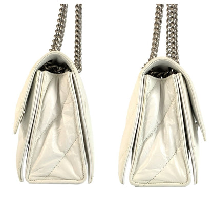 Balenciaga Hourglass Crushed Chain White Silver Leather Shoulder Bag — view 7