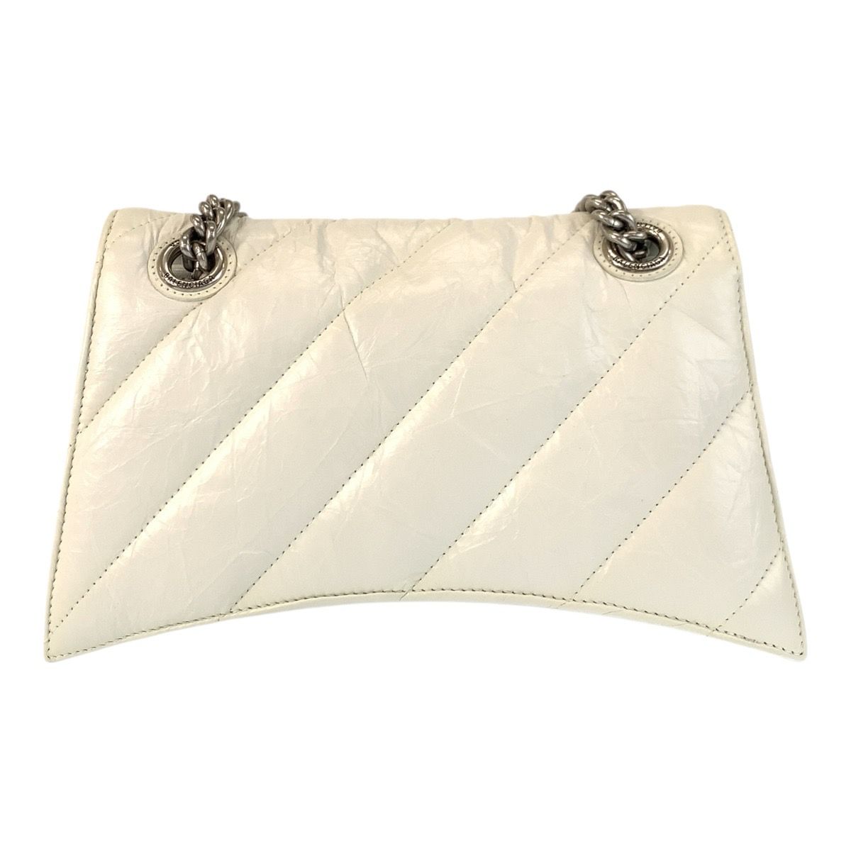 Balenciaga Hourglass Crushed Chain White Silver Leather Shoulder Bag — view 2