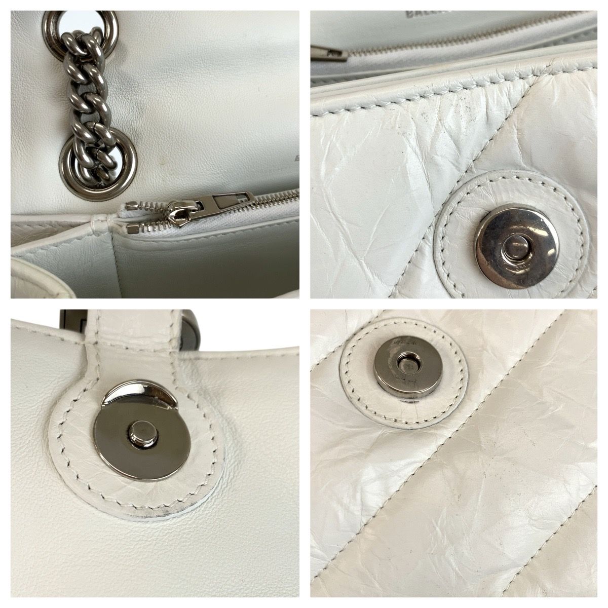 Balenciaga Hourglass Crushed Chain White Silver Leather Shoulder Bag — view 5