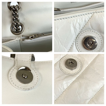 Balenciaga Hourglass Crushed Chain White Silver Leather Shoulder Bag — view 5