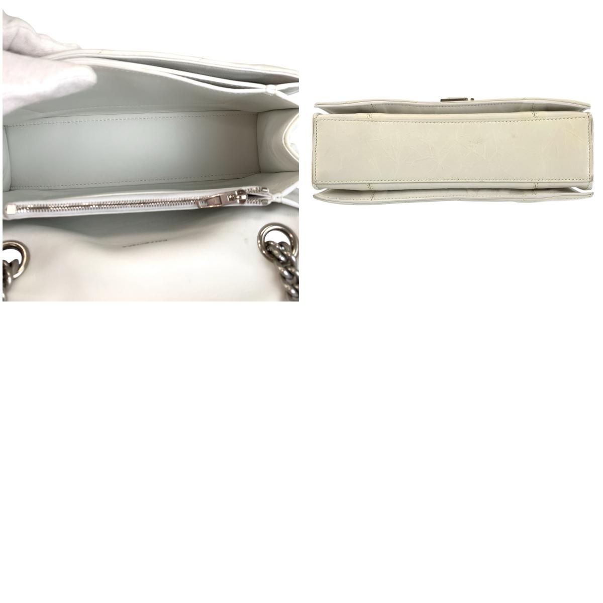 Balenciaga Hourglass Crushed Chain White Silver Leather Shoulder Bag — view 9