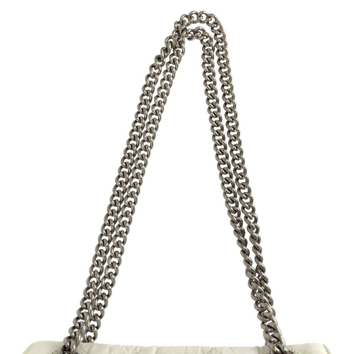 Balenciaga Hourglass Crushed Chain White Silver Leather Shoulder Bag — view 8