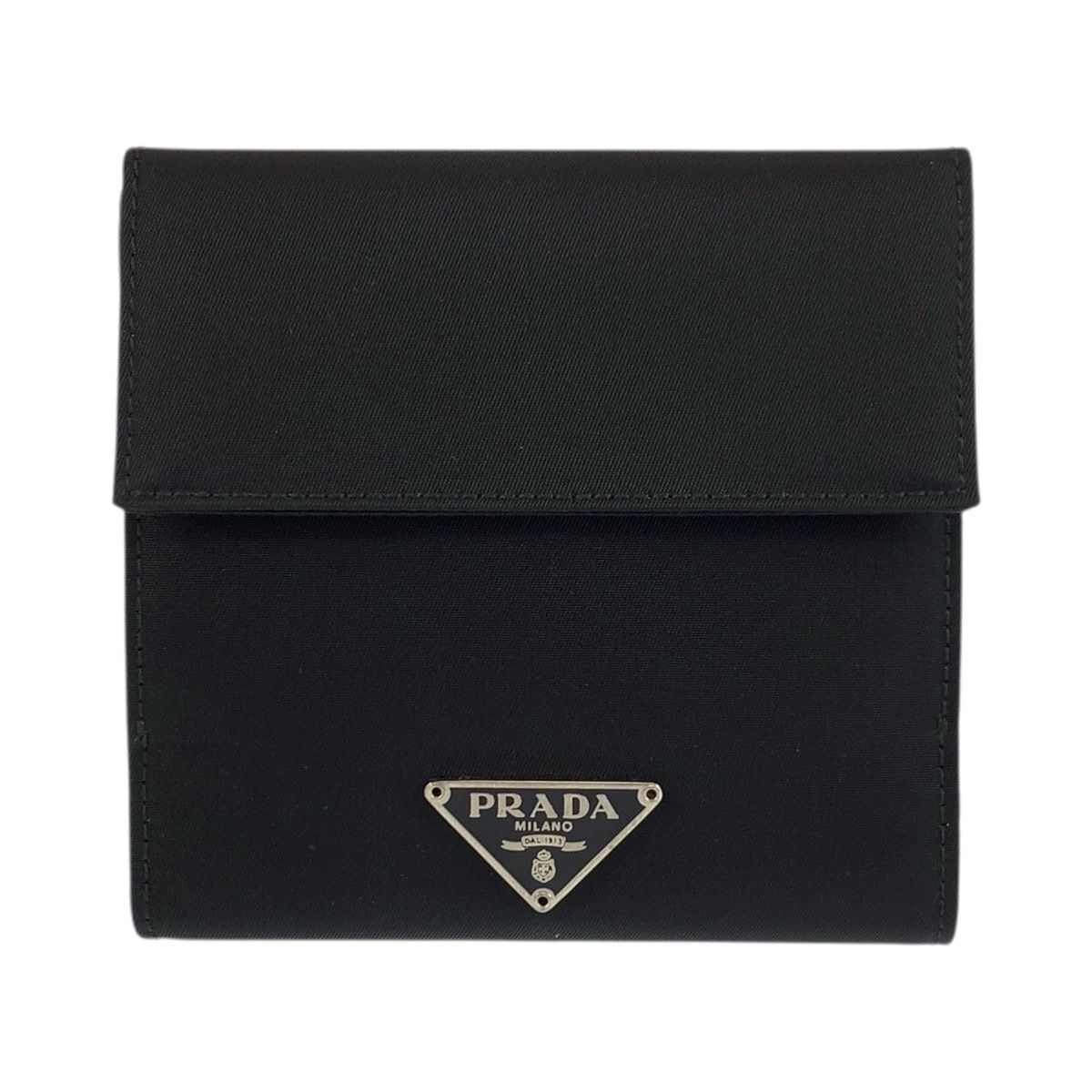 Prada Tessuto Black Silver Nylon Compact Wallet