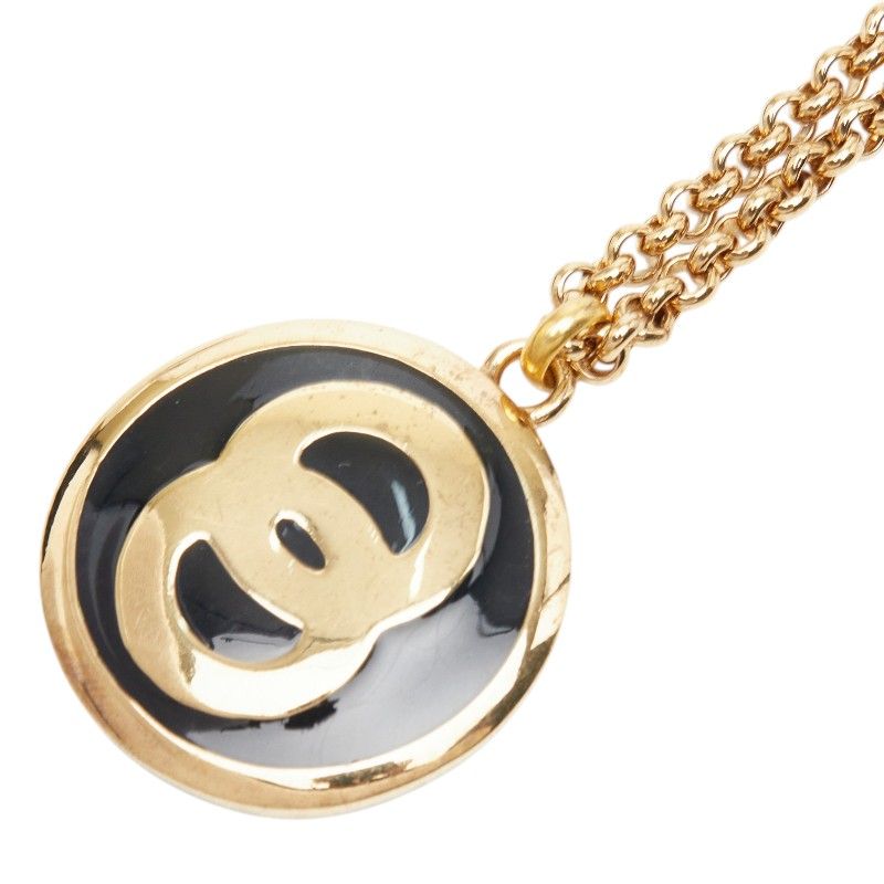 Celine Long Necklace Gold Black Plated Enamel