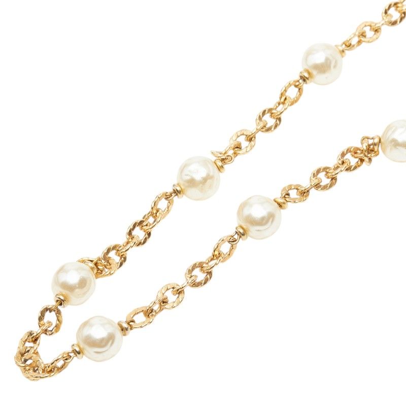 Dior Long Necklace Gold Plated Faux Pearl