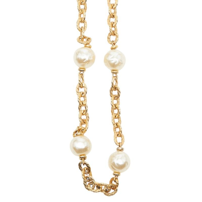 Dior Long Necklace Gold Plated Faux Pearl — view 2