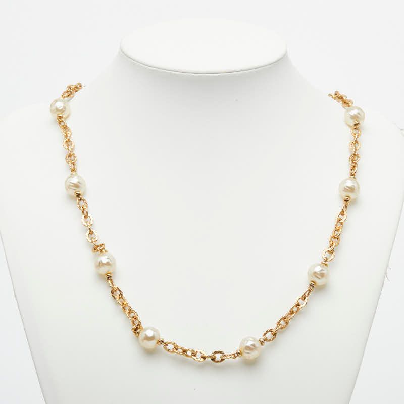 Dior Long Necklace Gold Plated Faux Pearl — view 6
