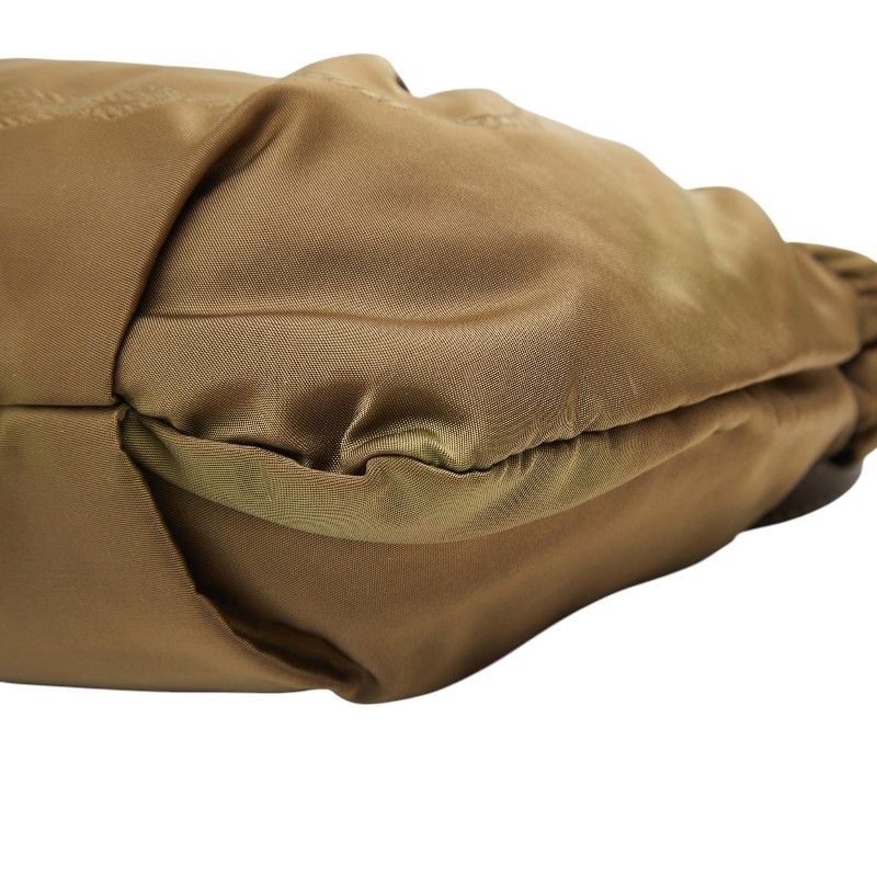 Prada Logo Ribbon Shoulder Bag Light Khaki Brown Leather Tessuto Nylon — view 4
