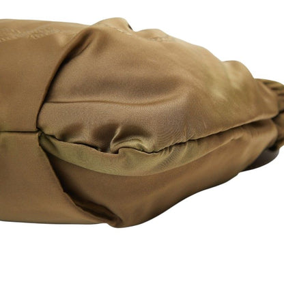 Prada Logo Ribbon Shoulder Bag Light Khaki Brown Leather Tessuto Nylon — view 4