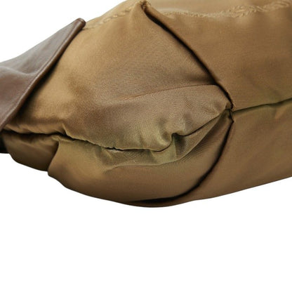 Prada Logo Ribbon Shoulder Bag Light Khaki Brown Leather Tessuto Nylon — view 5