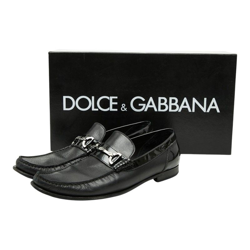 Dolce & Gabbana Logo Dress Shoes Driving Bit 7.5 Black Leather & — view 9
