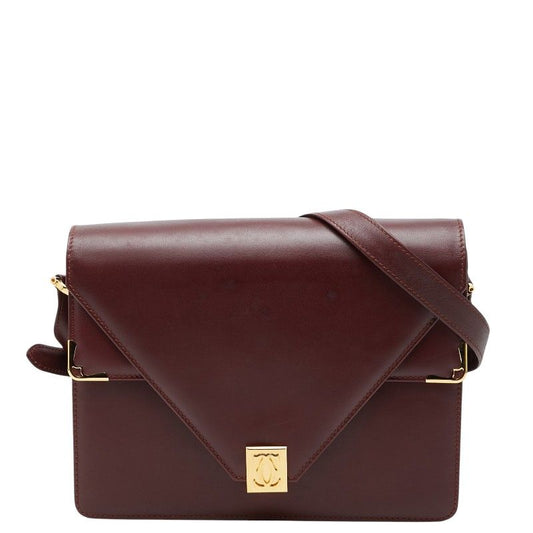 Cartier Must Line Shoulder Bag Bordeaux Wine Red Leather