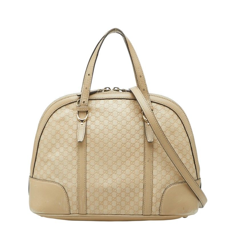 Gucci GG Supreme 2-Way Shoulder Bag Beige Leather