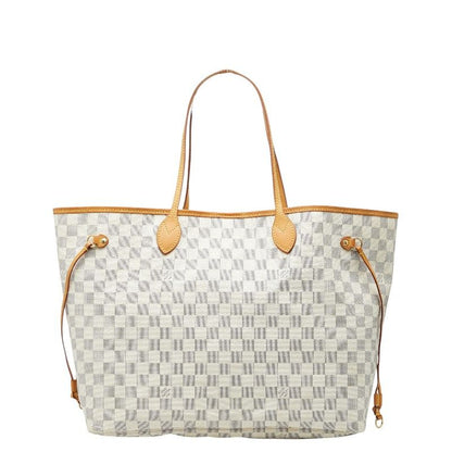 Louis Vuitton Damier Azur Neverfull GM Shoulder Bag Tote White Brown Leather