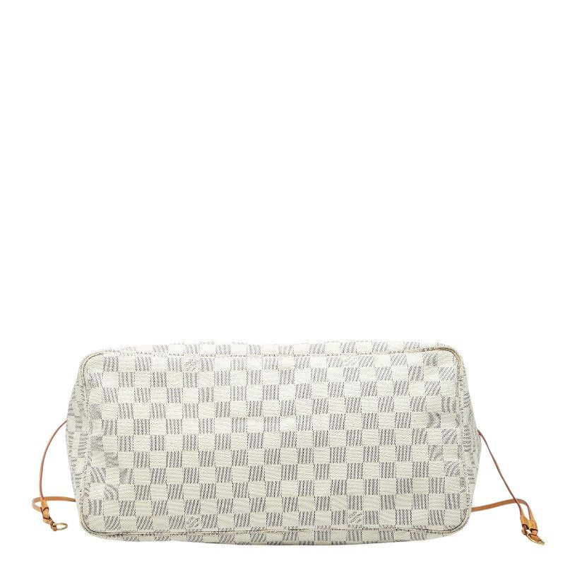 Louis Vuitton Damier Azur Neverfull GM Shoulder Bag Tote White Brown Leather — view 3