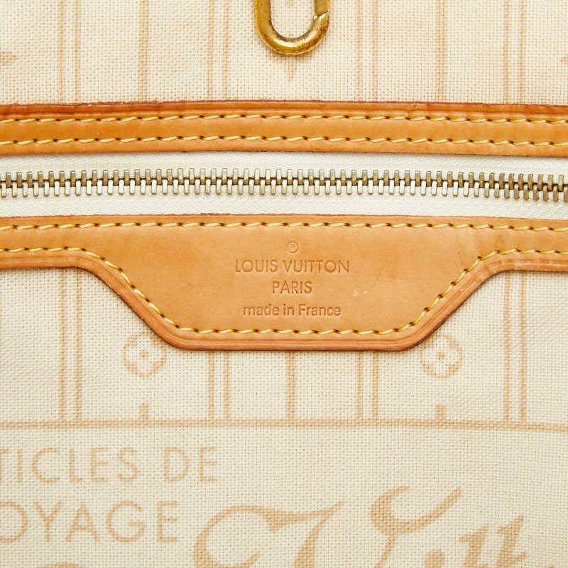 Louis Vuitton Damier Azur Neverfull GM Shoulder Bag Tote White Brown Leather — view 9