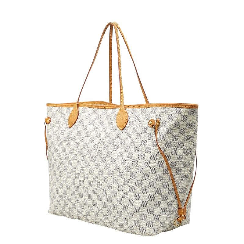 Louis Vuitton Damier Azur Neverfull GM Shoulder Bag Tote White Brown Leather — view 2