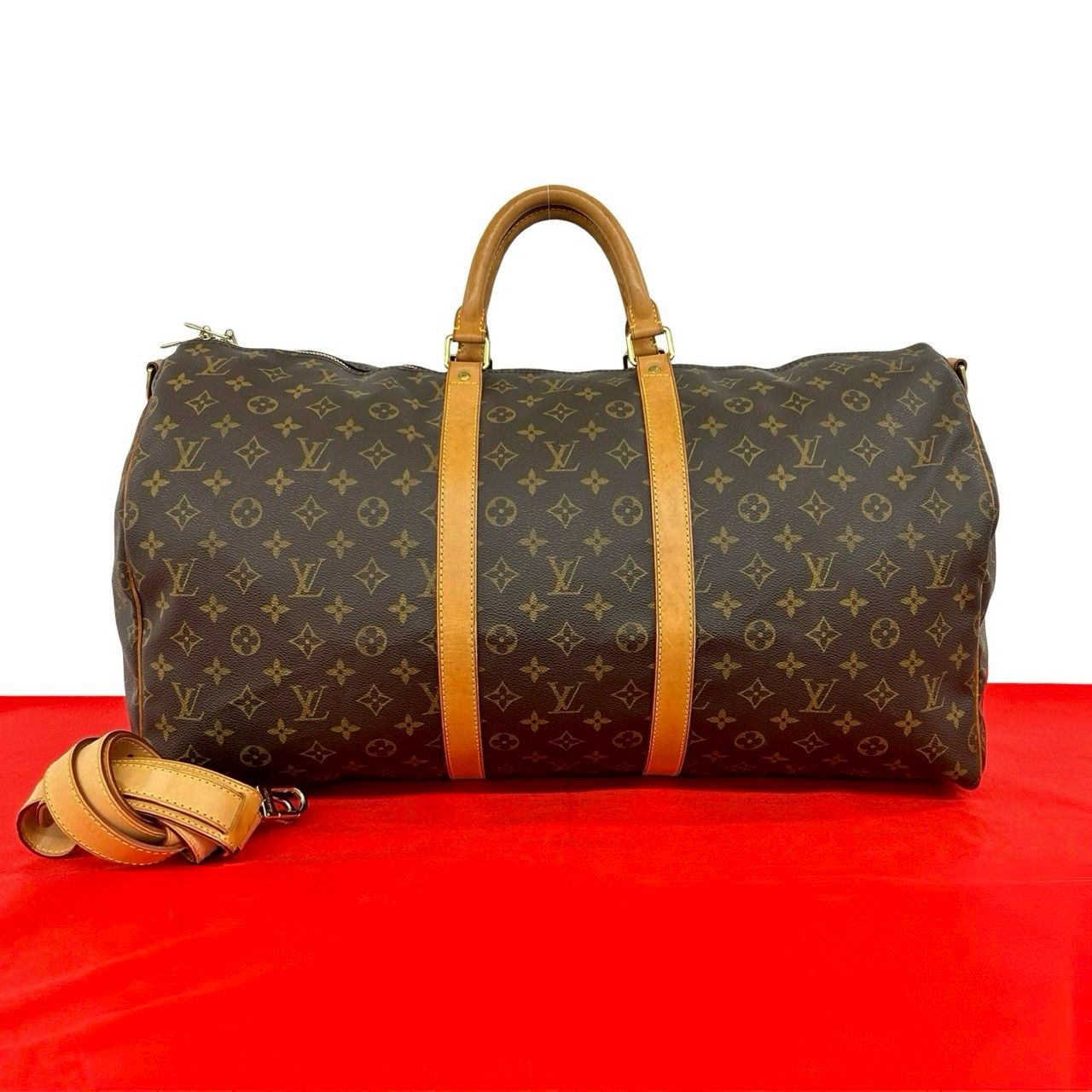 Louis Vuitton Keepall Bandouliere 55 Monogram Leather 2-Way Boston Bag Brown