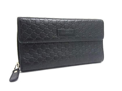 Gucci Wallet Micro Guccissima Zip Around Black Leather Flap Bifold