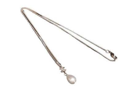 Chanel Necklace CC Logo Gold Metal Faux Pearl Pendant