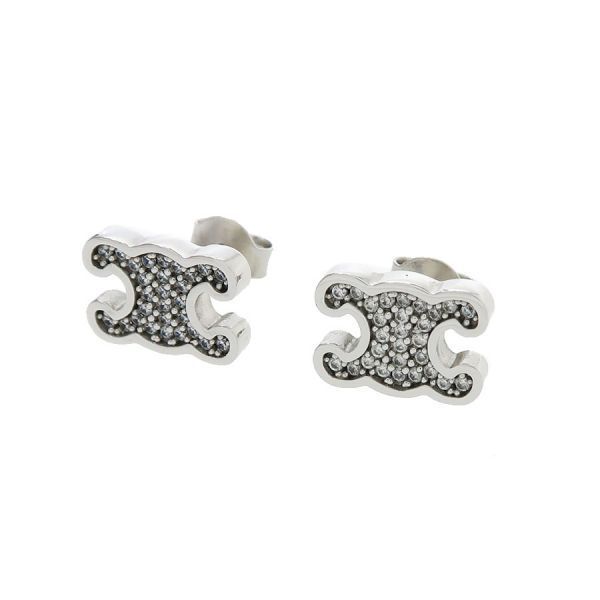 Celine Triomphe Line Stone Stud Earrings — view 4