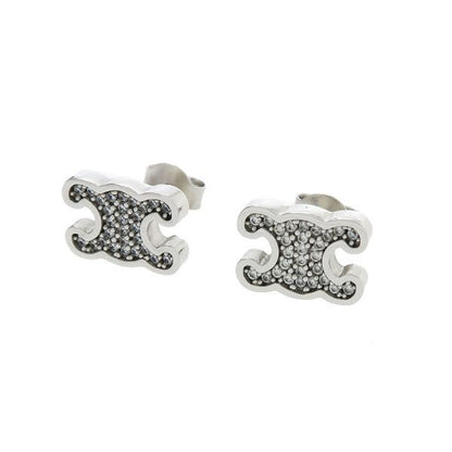Celine Triomphe Line Stone Stud Earrings — view 4