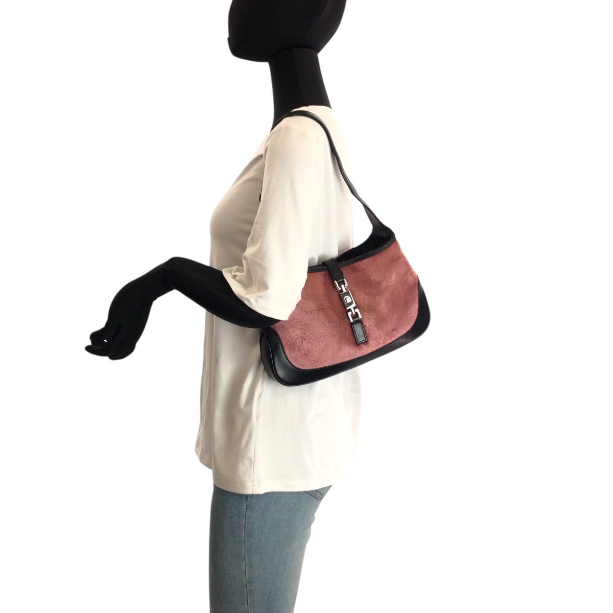 Gucci Jackie Pink Black Silver Velour Leather 001 Shoulder Bag — view 7