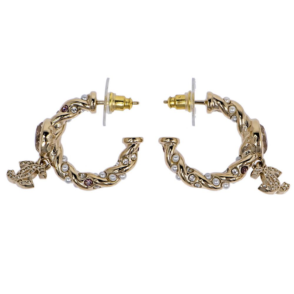 Chanel Earrings B Collection Gold Line Stone Pearl Style Coco
