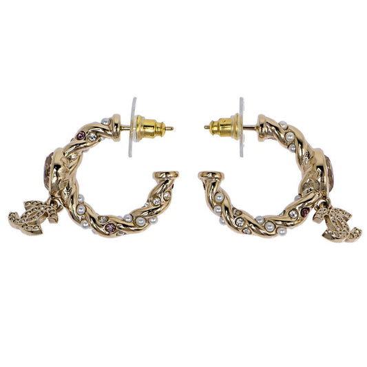 Chanel Earrings B Collection Gold Line Stone Pearl Style Coco