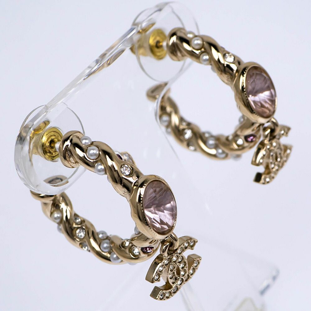 Chanel Earrings B Collection Gold Line Stone Pearl Style Coco — view 3