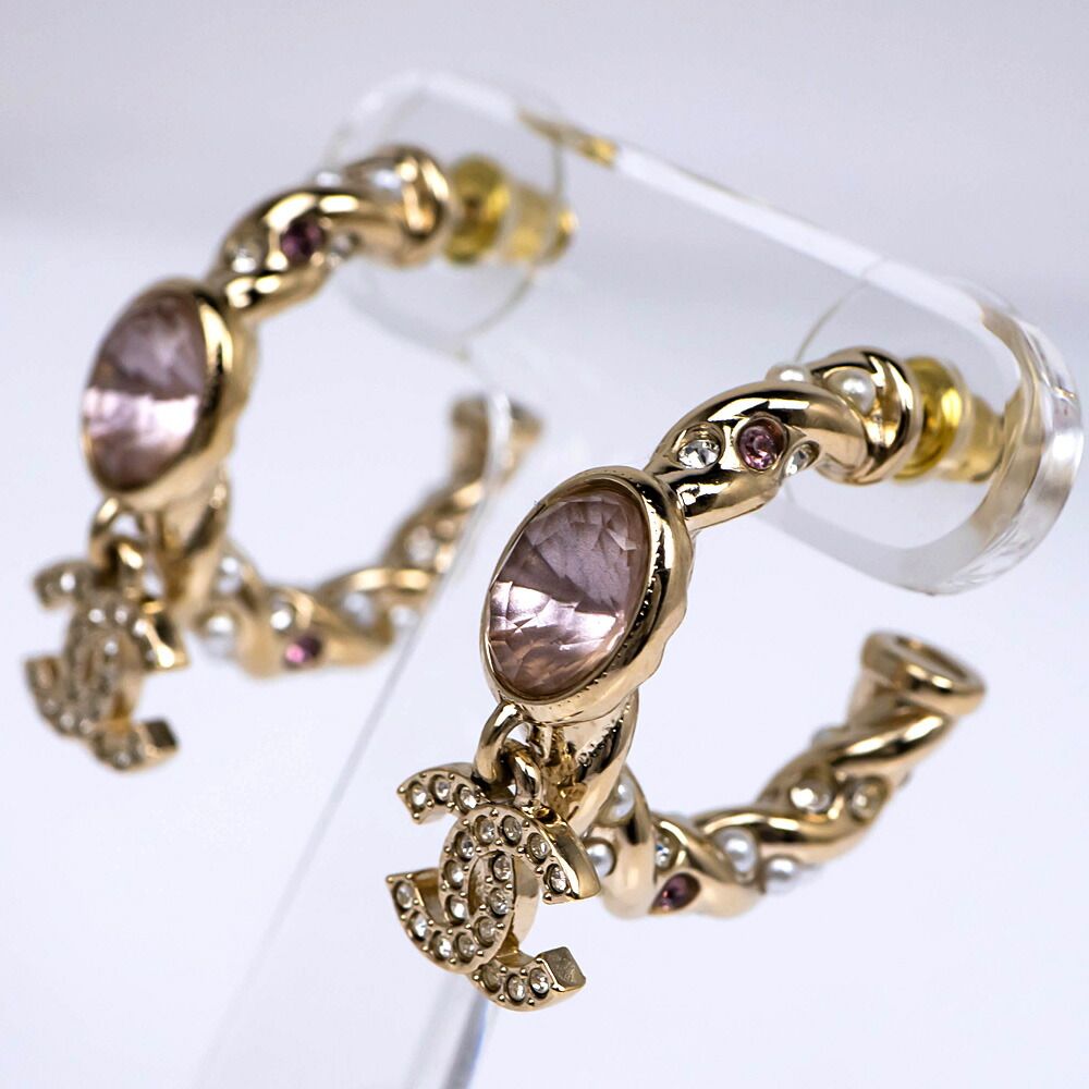 Chanel Earrings B Collection Gold Line Stone Pearl Style Coco — view 4