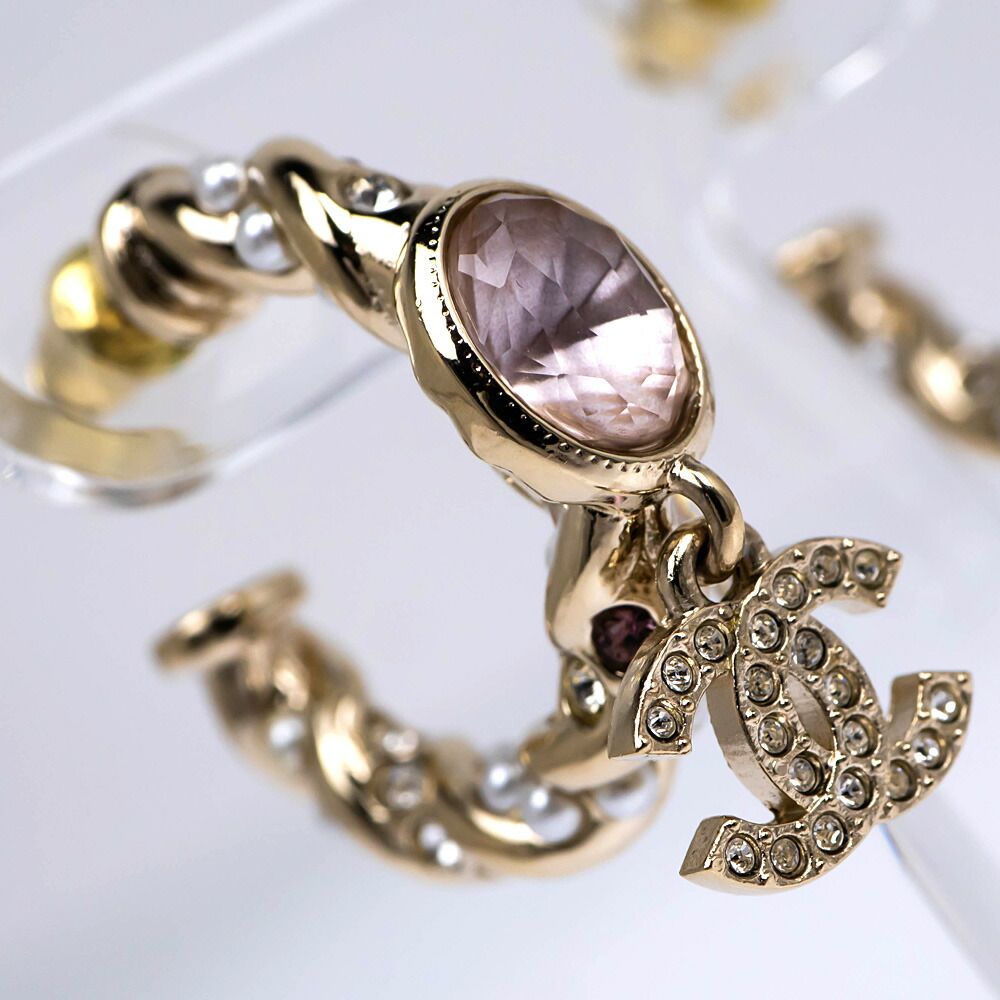 Chanel Earrings B Collection Gold Line Stone Pearl Style Coco — view 5